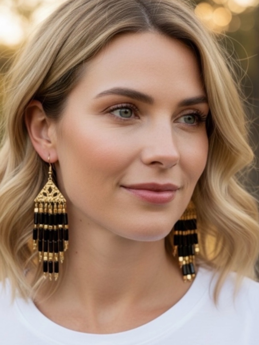 Gold and Black Dangle Earrings by Plunder Design